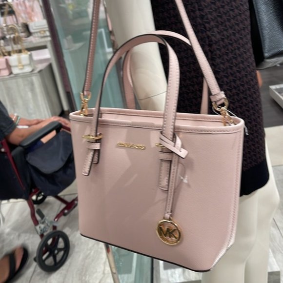 Michael Kors Jet Set Travel XS Saffiano Leather Top-Zip Tote Bag Powder Blush - Picture 16 of 16